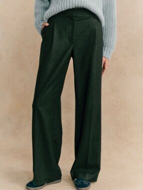 Sézane Forest Green Wide-Leg Trousers